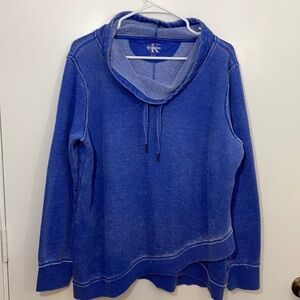 Calvin Klein Cowl Neck Faded Sweatshirt w/ Thermal Panel, Exposed Seams-XL